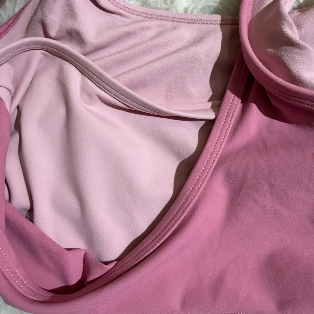NEW Set Active Large XL Pink Matching Set Glossy Leggings Double Layer Sport bra